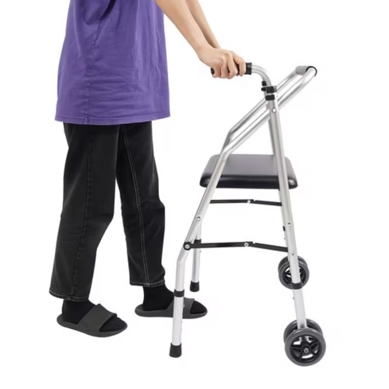 Adjustable Height Folding Walker with Seat