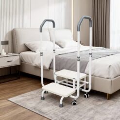 2-Step Stool with Double-Side Handrails and 4 Casters